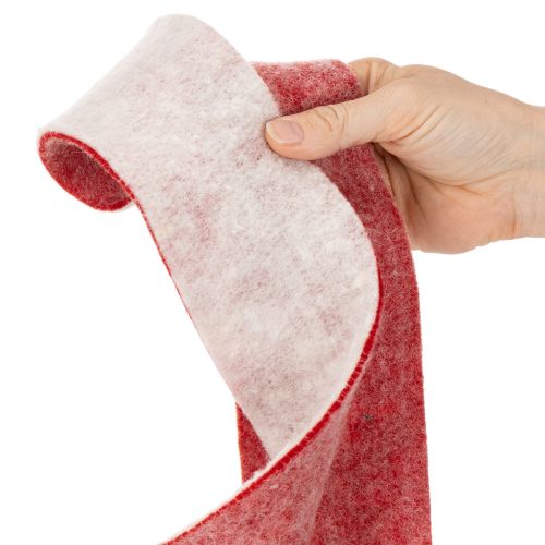 Tvåfärgat gångjärn till kruka av 100 % ull som dekorativt filtband, vit/röd, 7,5 cm bred, 5 m lång | Floristik24.se