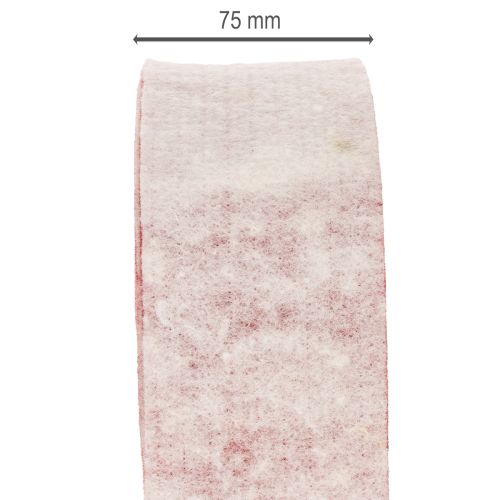 Tvåfärgat gångjärn till kruka av 100 % ull som dekorativt filtband, vit/röd, 7,5 cm bred, 5 m lång | Floristik24.se