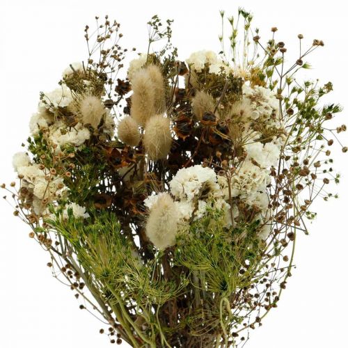 Floristik24 Bukett torkade blommor med ängsgräs vita, gröna, bruna 125g torkade blommor