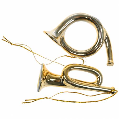 Floristik24 Julgrantrumpet och horn för att hänga guld 9,5 cm 2 st