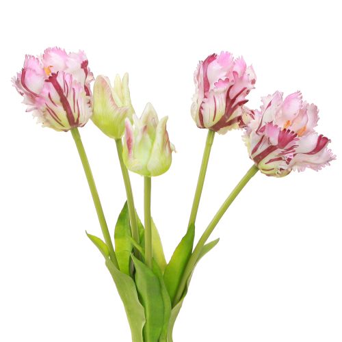 Artikel Tulpaner konstgjord papegoja tulpaner lila bukett med 5 blommor 40cm