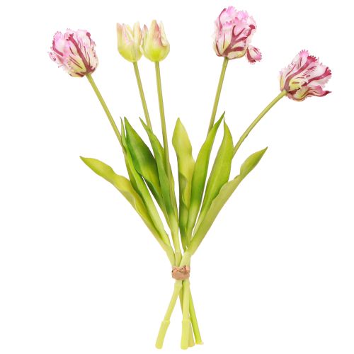 Artikel Tulpaner konstgjord papegoja tulpaner lila bukett med 5 blommor 40cm