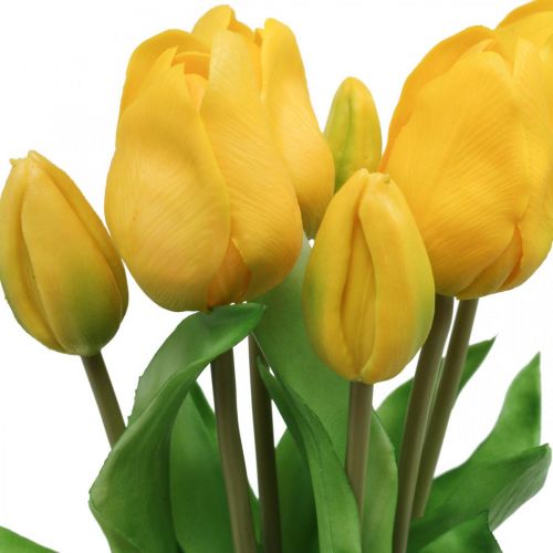 Floristik24 Tulpan konstgjord blomma gul äkta vårdekoration 38cm bukett om 7 stycken