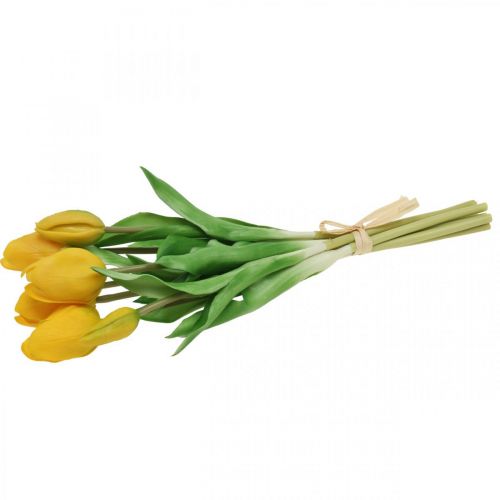 Floristik24 Tulpan konstgjord blomma gul äkta vårdekoration 38cm bukett om 7 stycken