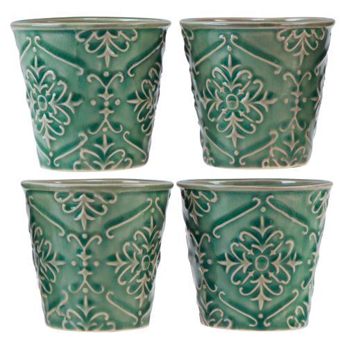 Artikel Planteringskärl keramik sprakande glasyr grön Ø7cm H8cm 4st