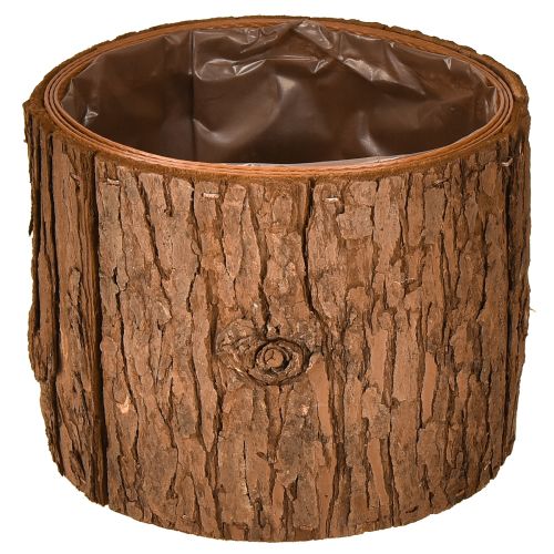 Blomkruka i trä, rund blomkruka, tallbark Ø15cm H12,5cm