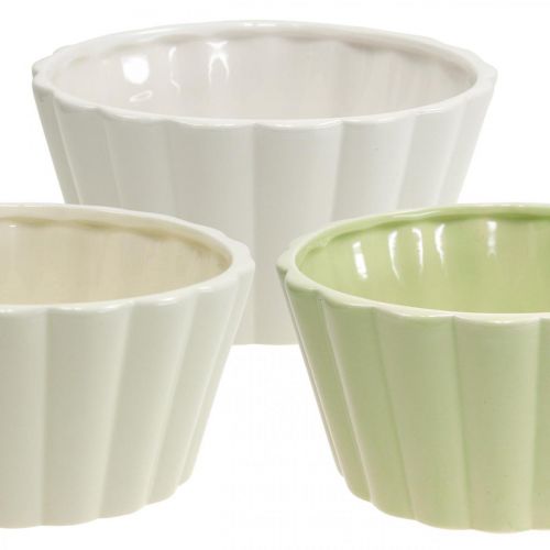 Floristik24 Planteringskärl, keramik, dekorativ planteringskruka, rund, vågmönster, Ø16cm 3st