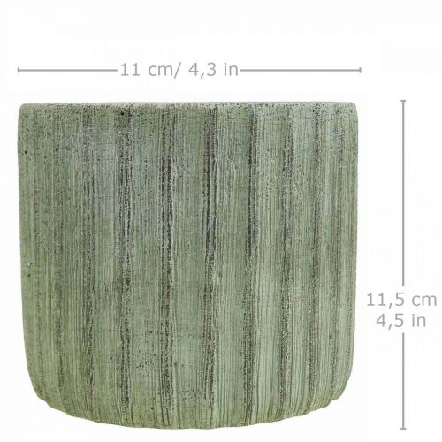 Floristik24 Planteringskärl Keramik Grön Retro Randig Ø12,5cm H11,5cm