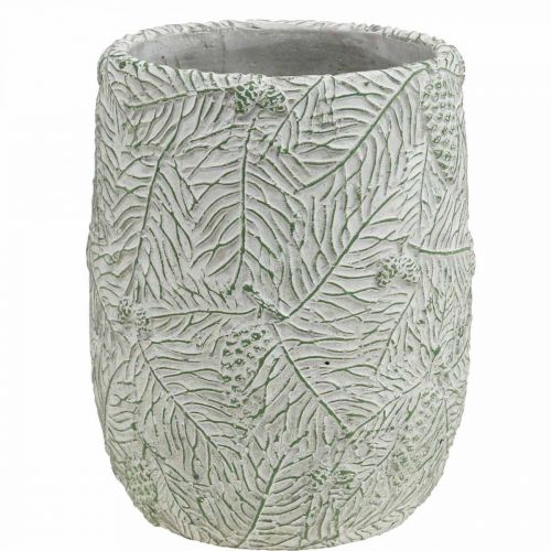 Artikel Planteringskärl keramik grön vit grå furugrenar Ø12cm H17,5cm