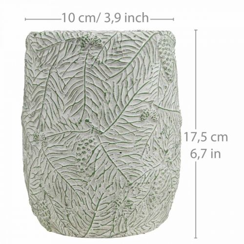 Artikel Planteringskärl keramik grön vit grå furugrenar Ø12cm H17,5cm