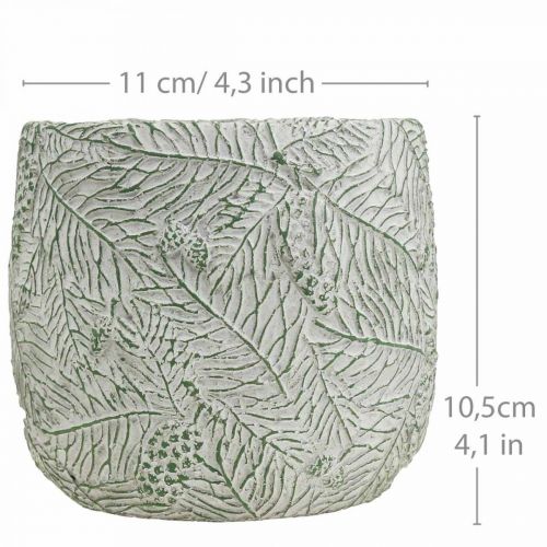 Artikel Planteringskärl keramik grön vit grå gran grenar Ø12,5cm H12cm