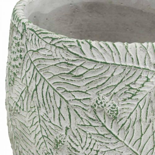Artikel Planteringskärl keramik grön vit grå gran grenar Ø12,5cm H12cm