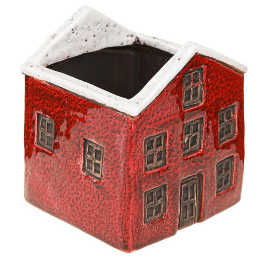 Kruka keramik hus advent röd och vit 10×10×12 cm