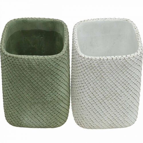 Artikel Planteringskärl keramik vit grön reliefnät 14x14cm H21,5cm 2st