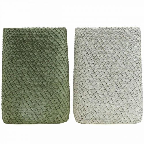 Artikel Planteringskärl keramik vit grön reliefnät 12x12cm H17,5cm 2st