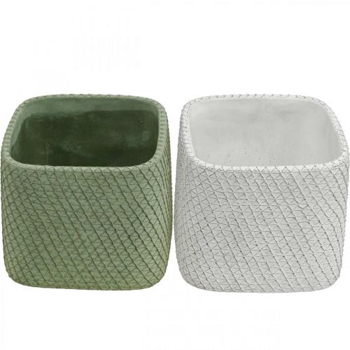 Artikel Planteringskärl keramik vit grön reliefnät 17x17cm H15cm 2st