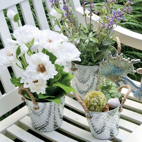 Artikel Växtkruka med blommönster, metallkruka för plantering, växtekruka med handtag Ø25,5 cm