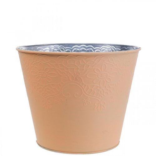 Planteringslåda metall blomkruka pastell orange Ø13,5cm H12,5cm