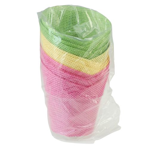 Artikel Planteringspapper vävt rosa, gult, grönt Ø7cm H13cm 12st