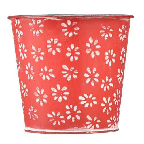 Artikel Planteringskärl röd vit blomkruka blommig metall Ø12,5cm H11,5cm