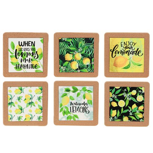 Underlägg Citroner Kork Keramik Sommar Blandade 19,5 cm 6 st
