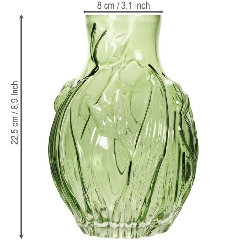 Artikel Glasvas med präglad tulpandesign för inredning, 22,5 cm