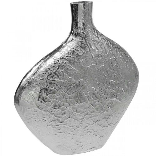 Dekorativ vas metall hamrad blomvas silver 33x8x36cm
