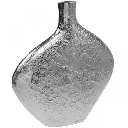 Artikel Dekorativ vas metall hamrad blomvas silver 33x8x36cm