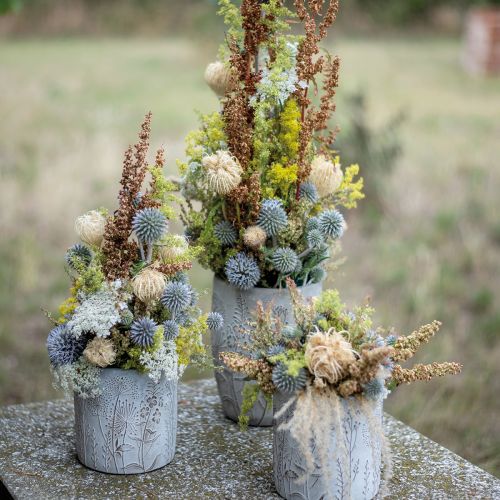 Floristik24 Vas betong vit blomvas med reliefblommor vintage Ø14,5cm