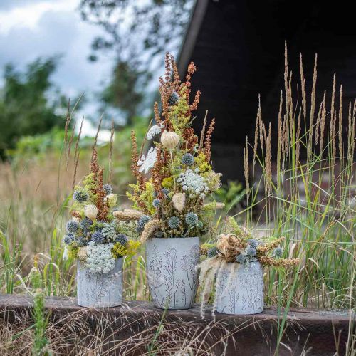 Floristik24 Vas betong vit blomvas med reliefblommor Ø12,5cm 2st