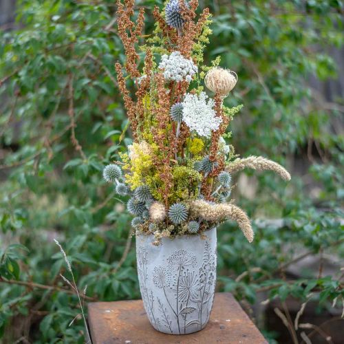 Artikel Vas Betong Vit Blomstervas med reliefblommor vintage Ø18cm