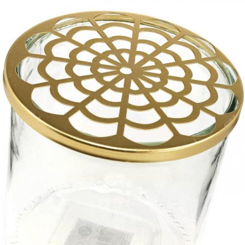 Floristik24 Vas med metalllock, plug-in-hjälp, glasvas med plug-in-fäste, bordsdekoration H15cm Ø15cm