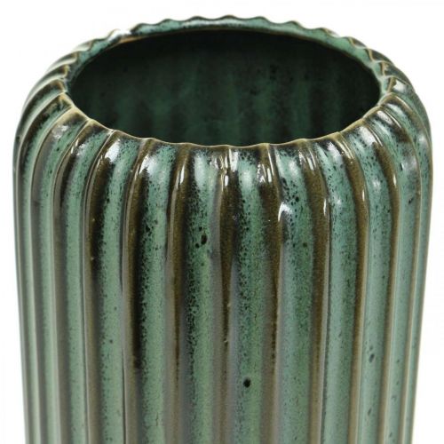Artikel Keramikvas, bordsdekorationer, räfflad dekorativ vas grön, brun Ø10,5cm H21,5cm