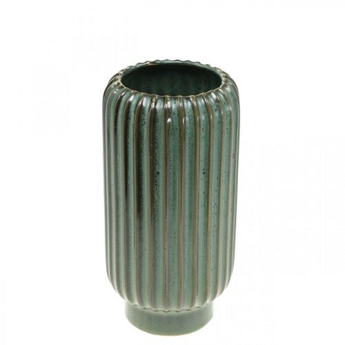 Artikel Keramikvas, bordsdekorationer, räfflad dekorativ vas grön, brun Ø10,5cm H21,5cm