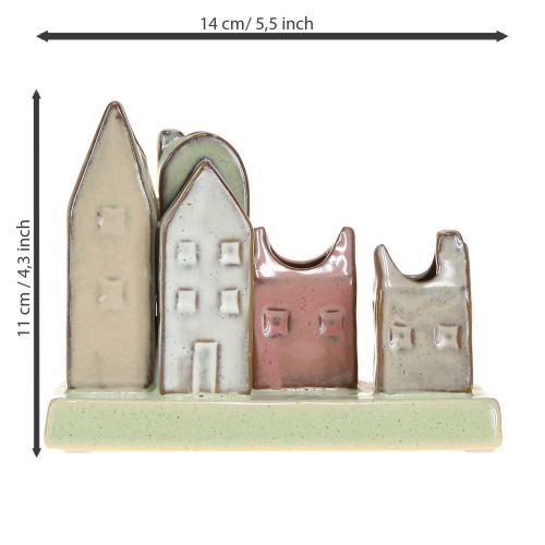 Artikel Minivasset, färgglada hus för bordsdekoration, 14 cm