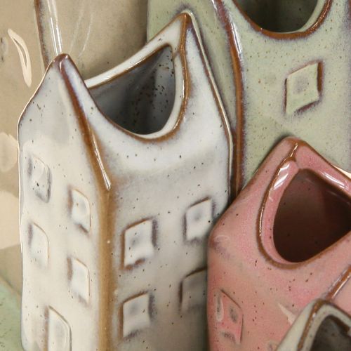 Artikel Minivasset, färgglada hus för bordsdekoration, 14 cm