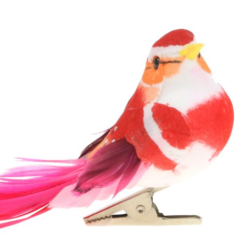 Artikel Fågel på klämma rosa, rosa 15cm 12st