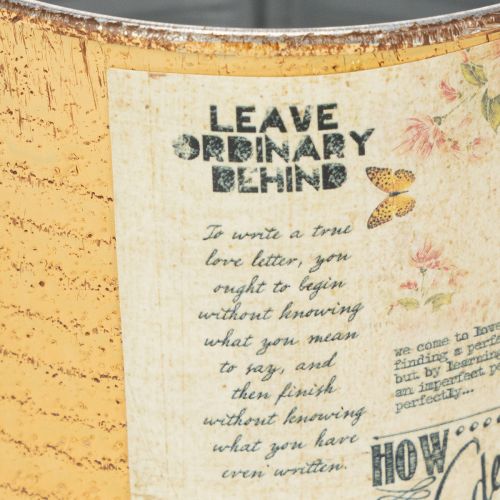 Artikel Blomkruka/tenn i vintage-look med text för inomhusdekoration, 11 cm, 3 stycken