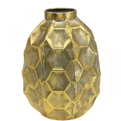 Vintage vas guld blomvas honeycomb look Ø22,5cm H31cm