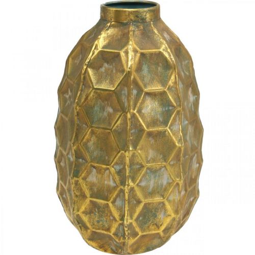 Vintage vas guld blomvas honeycomb look Ø23cm H39cm
