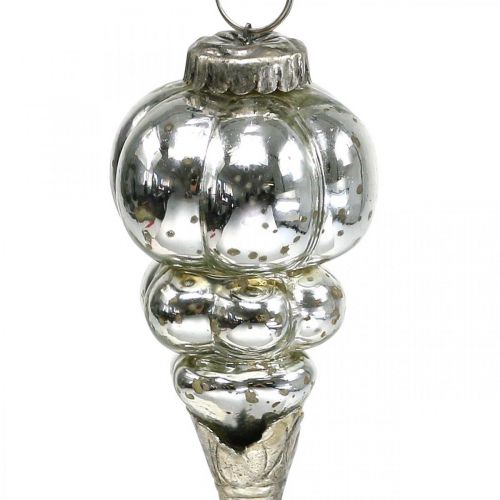 Floristik24 Vintage julhänge glasdroppar silver 20cm 3st