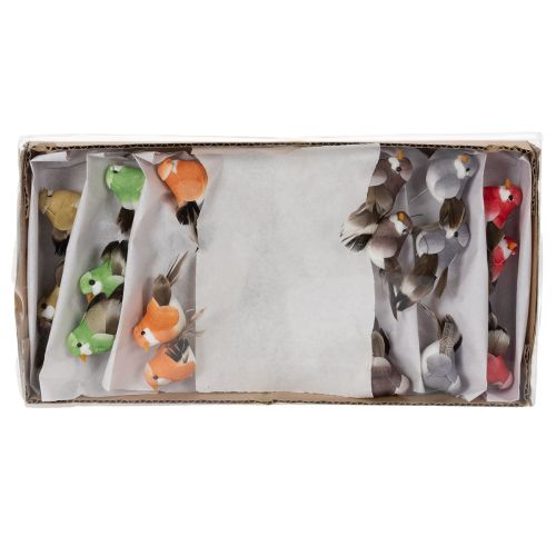 Artikel Dekorativa fåglar, konstgjord heminredning, vårfest, med färgglad fjäderdräkt gjord av riktiga fjädrar, 5 cm, 18 stycken