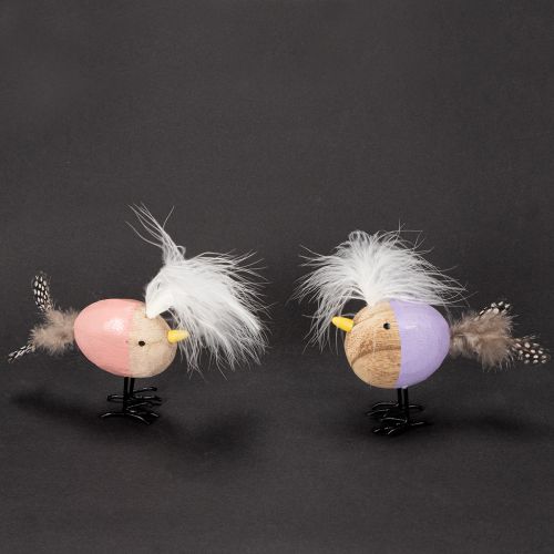 Artikel Dekorativ träfågel med fjädrar och färgglad kropp för bordsdekoration, 10 cm, 6 stycken