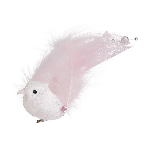 Floristik24 Fågel på klämma 14cm rosa, glimmer 2st