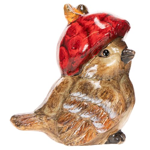 Dekorativ fågelfigur med röd äppelhatt, höstdekoration, 13 cm | Floristik24.se
