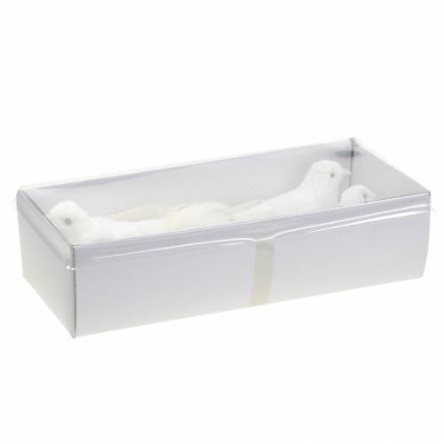Floristik24 Duva flockad med fjädrar och klämma vit 13,5cm 4st