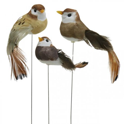 Vårdekoration, minifåglar, dekorativa fåglar på tråd brun, beige H2,5cm 24st