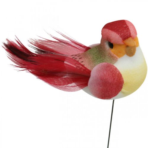 Artikel Fjäder, fågel på tråd, färgglada blomproppar H2,5cm 24st