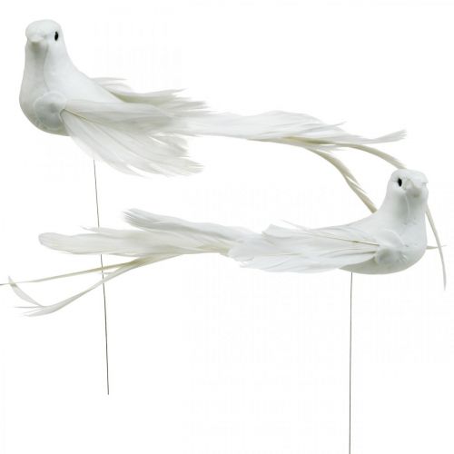Vita duvor, bröllop, dekorativa duvor, fåglar på tråd H6cm 6st