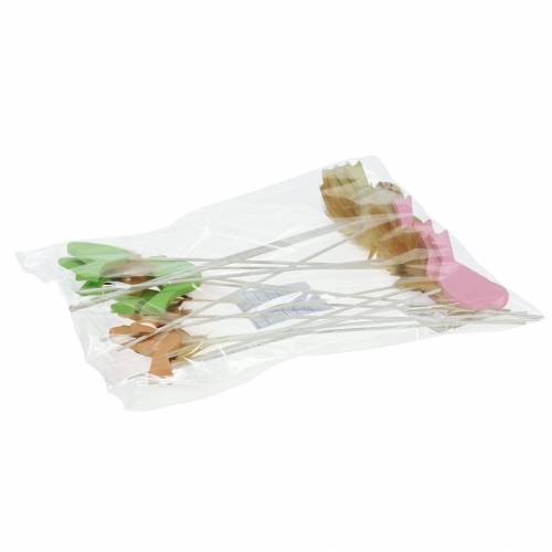 Floristik24 Dekorativ plugg fågel trägrön, rosa, gul, orange blandad 7cm x 4cm H24cm 16 st